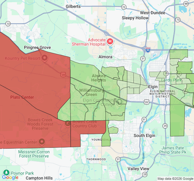 Map of septic coverage in Elgin, IL