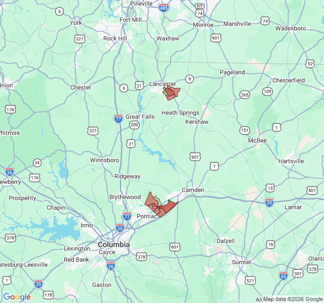 Map of septic coverage in Elgin, SC