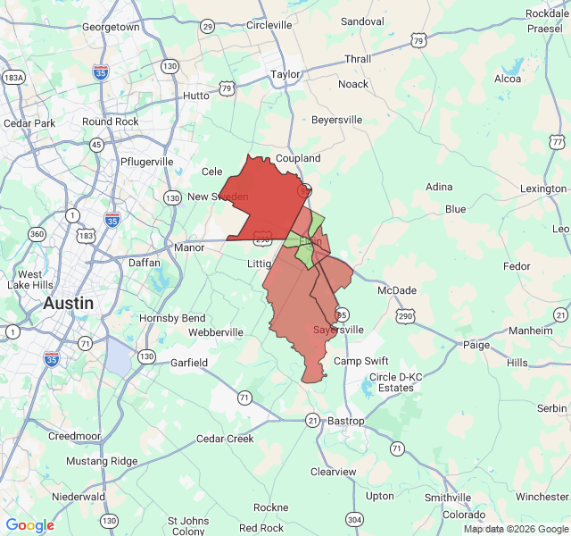 Map of septic coverage in Elgin, TX