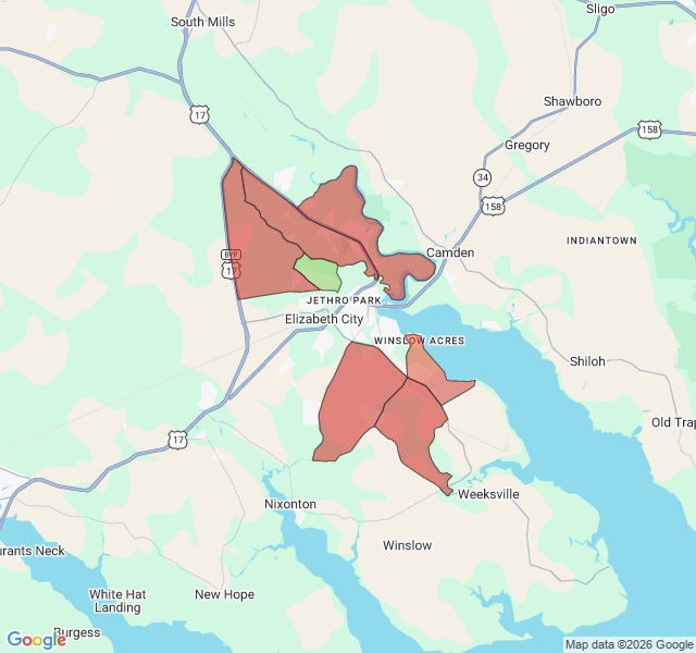 Map of septic coverage in Elizabeth City, NC