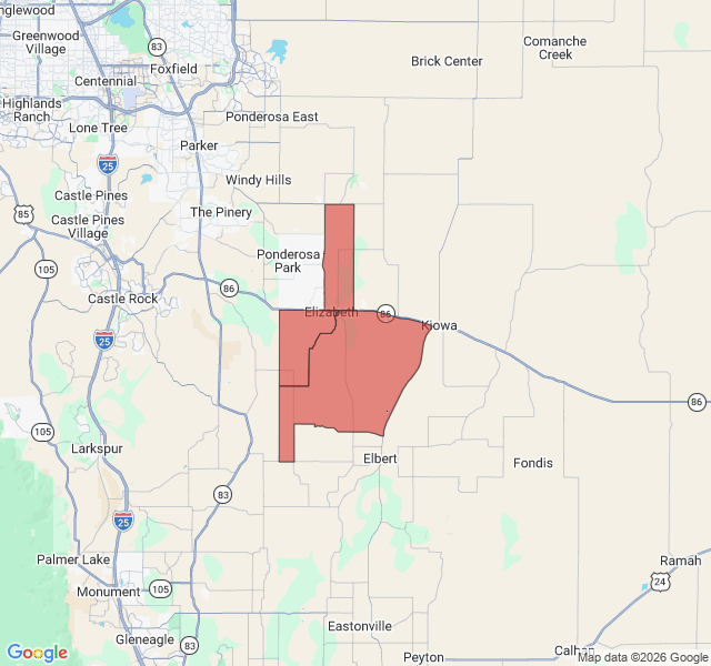 Map of septic coverage in Elizabeth, CO