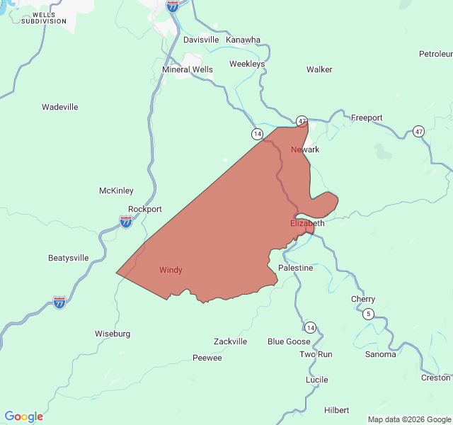 Map of septic coverage in Elizabeth, WV