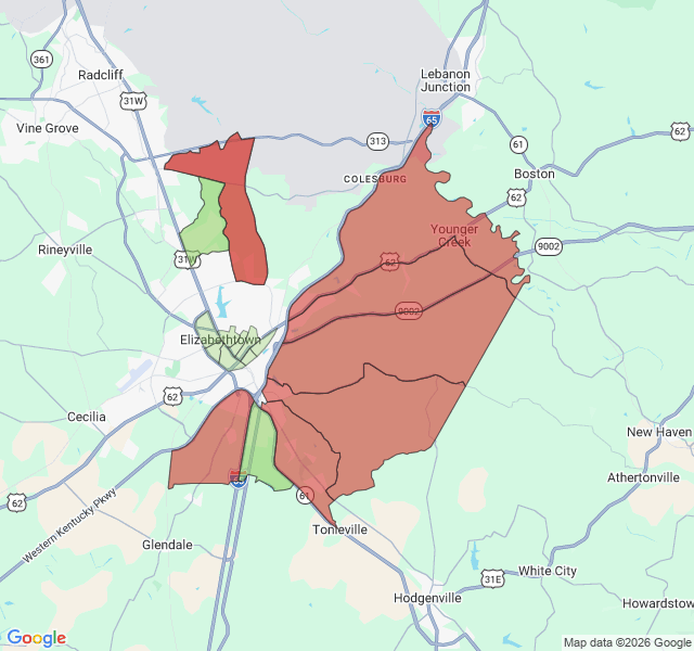 Map of septic coverage in Elizabethtown, KY