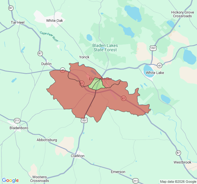 Map of septic coverage in Elizabethtown, NC