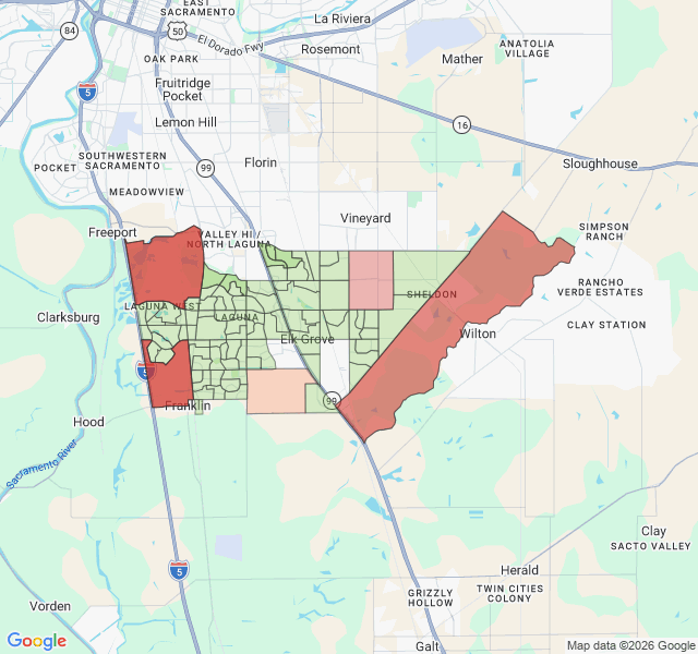 Map of septic coverage in Elk Grove, CA