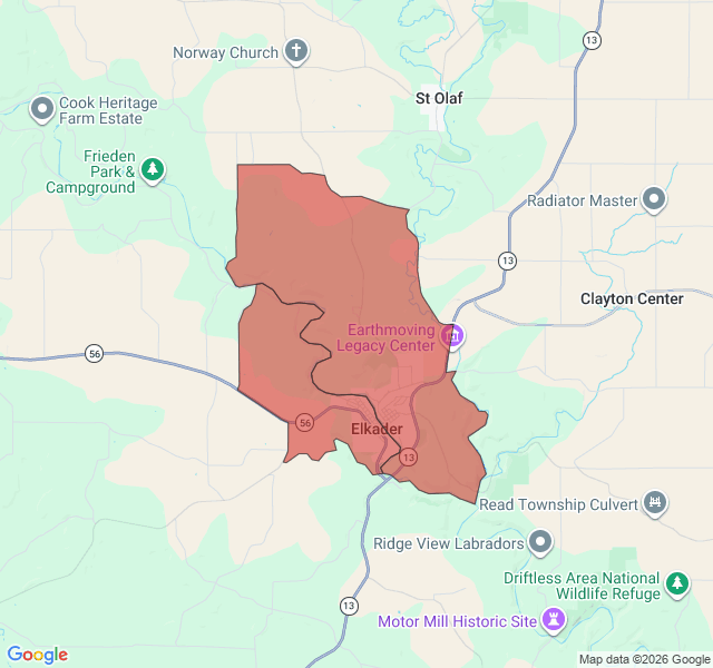 Map of septic coverage in Elkader, IA