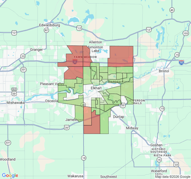 Map of septic coverage in Elkhart, IN