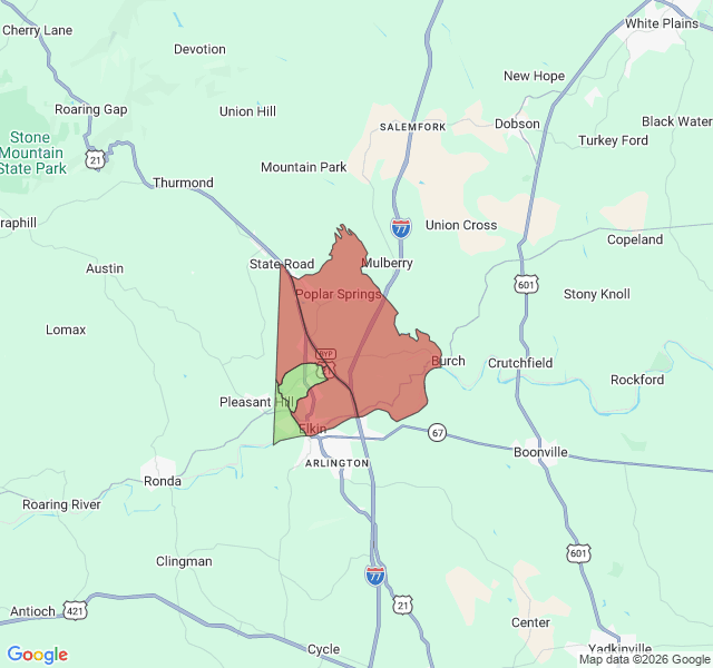 Map of septic coverage in Elkin, NC