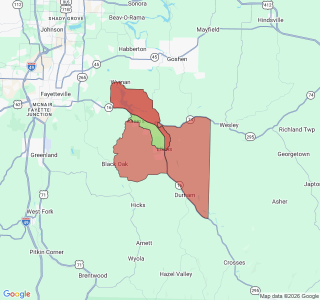 Map of septic coverage in Elkins, AR