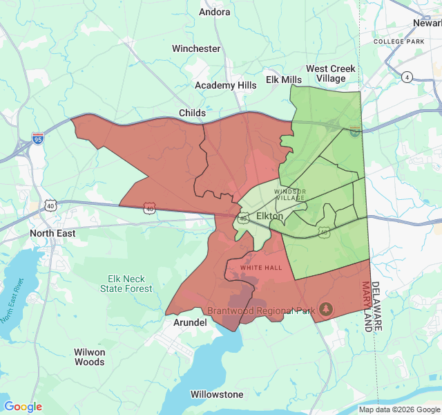 Map of septic coverage in Elkton, MD