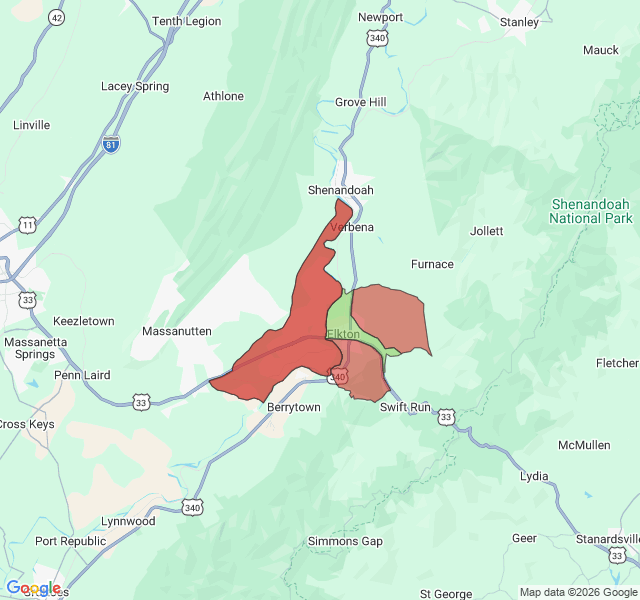 Map of septic coverage in Elkton, VA