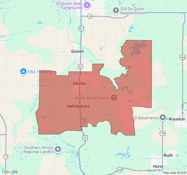 Map of septic coverage in Elkville, IL