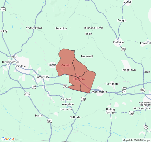 Map of septic coverage in Ellenboro, NC
