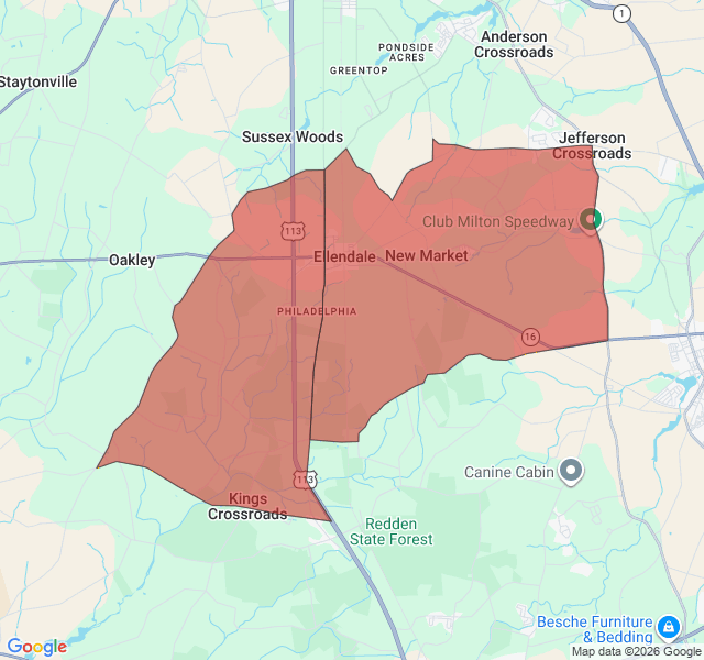 Map of septic coverage in Ellendale, DE