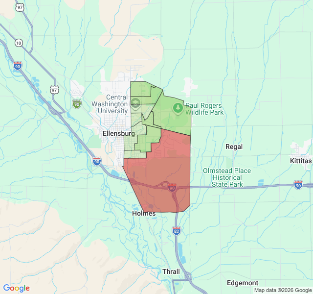 Map of septic coverage in Ellensburg, WA