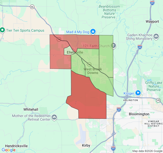 Map of septic coverage in Ellettsville, IN