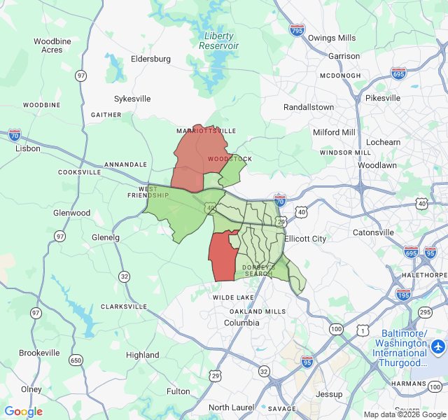 Map of septic coverage in Ellicott City, MD