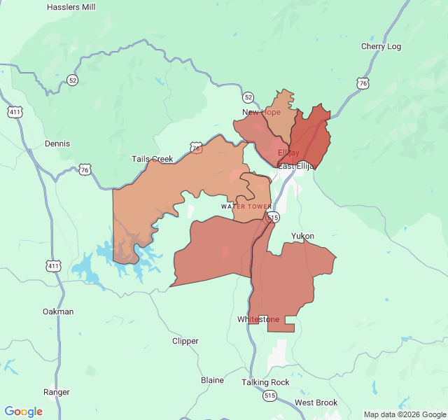 Map of septic coverage in Ellijay, GA