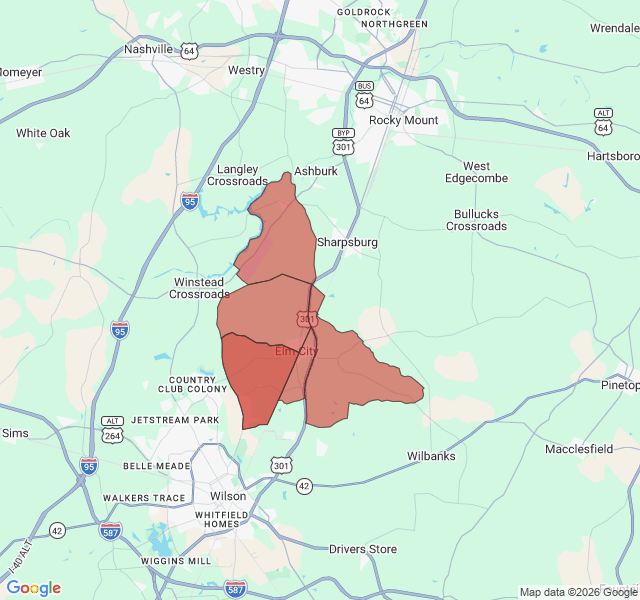 Map of septic coverage in Elm City, NC