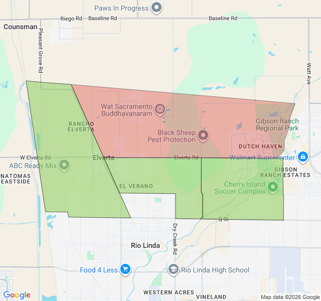 Map of septic coverage in Elverta, CA
