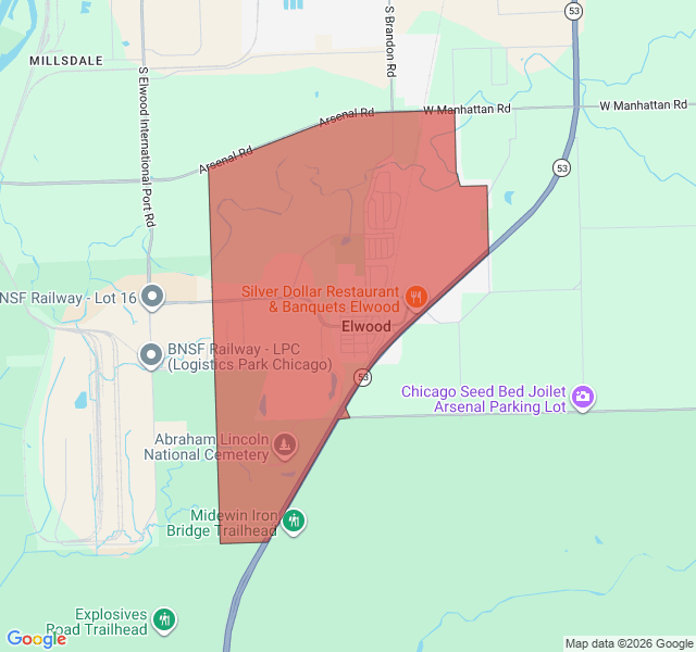 Map of septic coverage in Elwood, IL