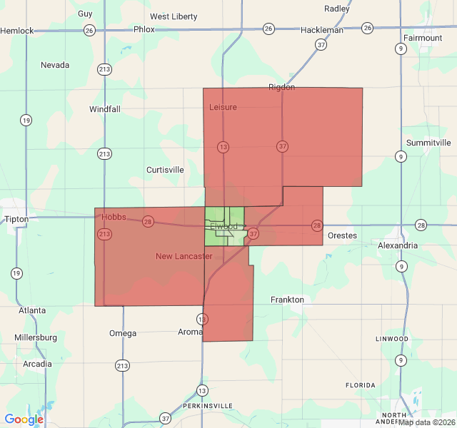 Map of septic coverage in Elwood, IN