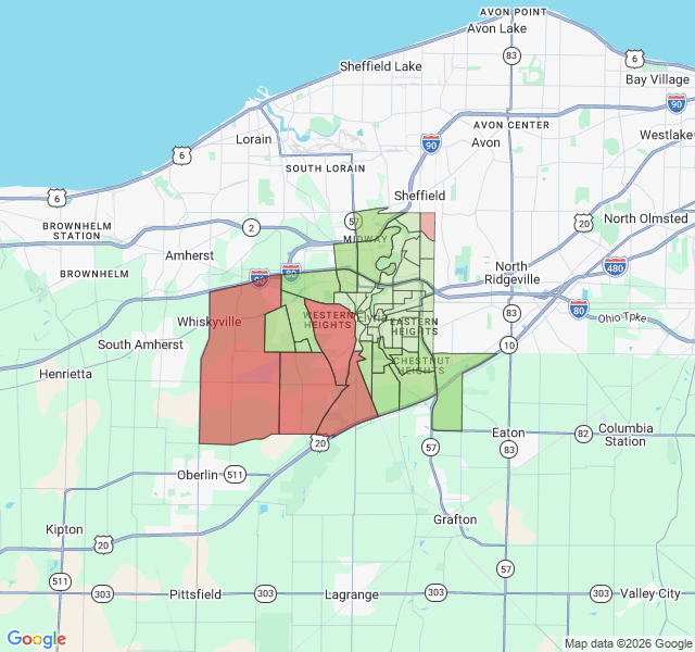 Map of septic coverage in Elyria, OH