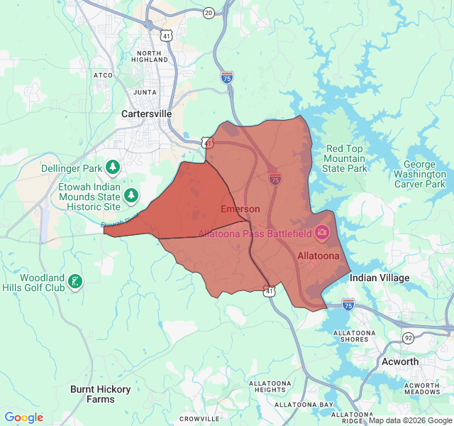 Map of septic coverage in Emerson, GA