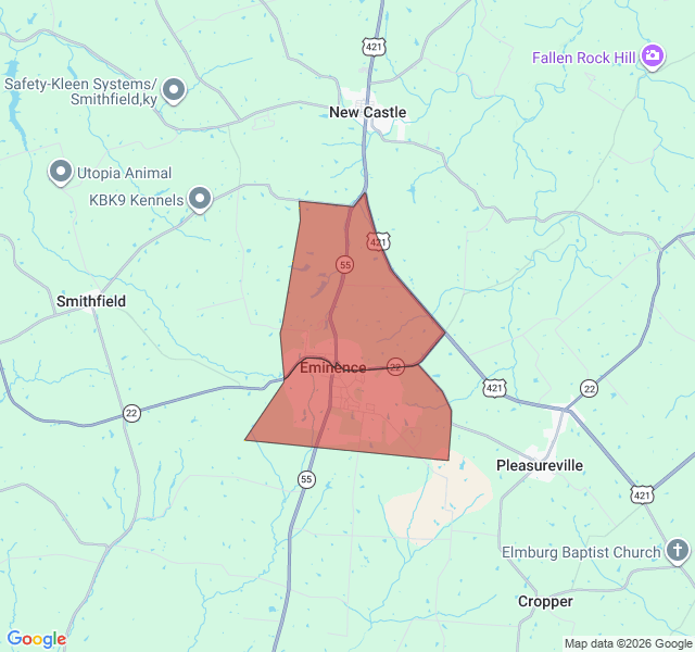 Map of septic coverage in Eminence, KY