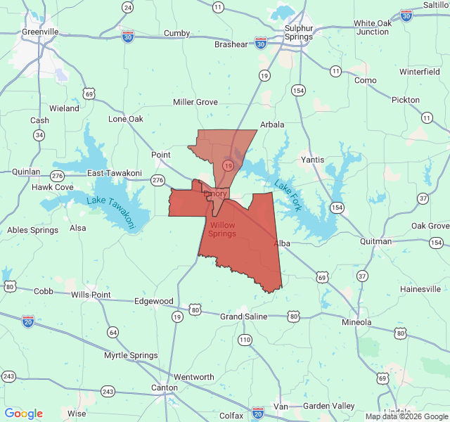 Map of septic coverage in Emory, TX