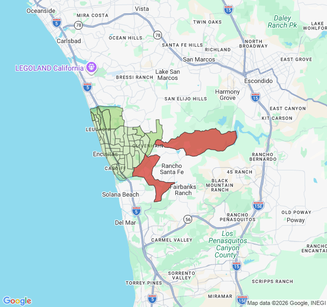 Map of septic coverage in Encinitas, CA