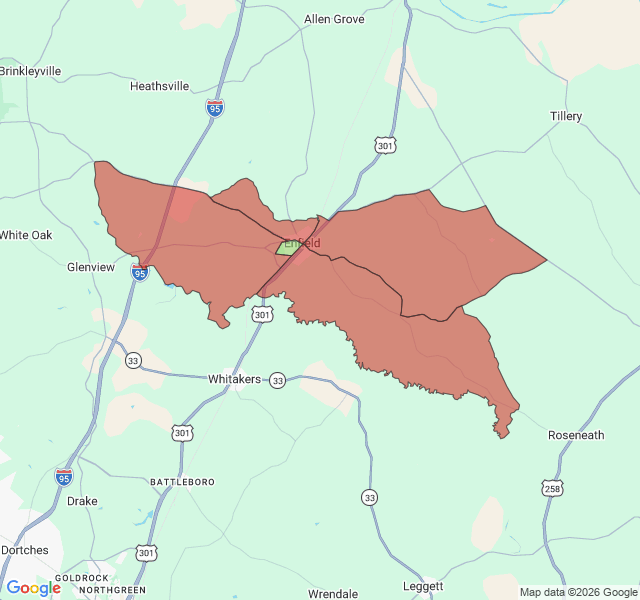 Map of septic coverage in Enfield, NC