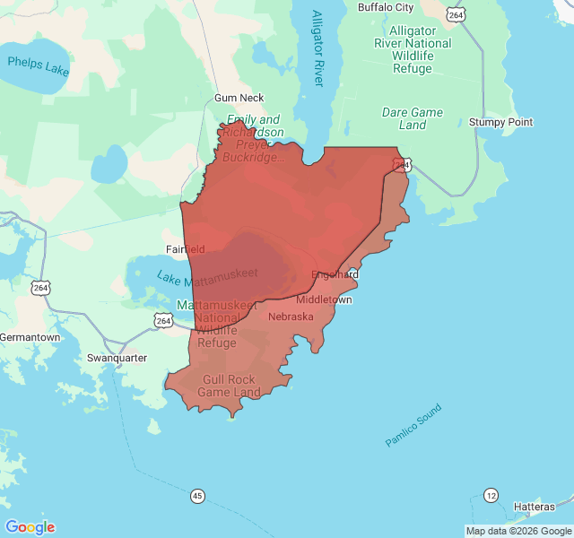 Map of septic coverage in Engelhard, NC