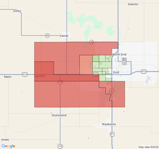 Map of septic coverage in Enid, OK