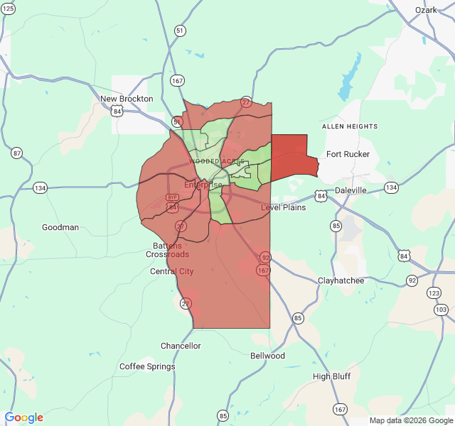 Map of septic coverage in Enterprise, AL