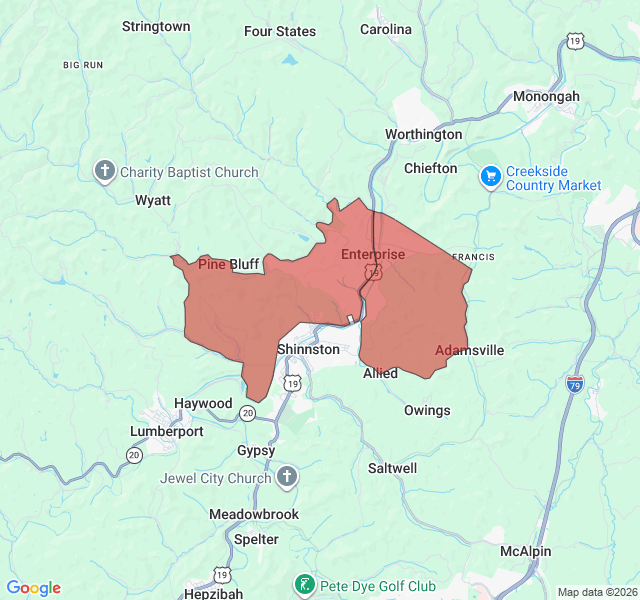 Map of septic coverage in Enterprise, WV