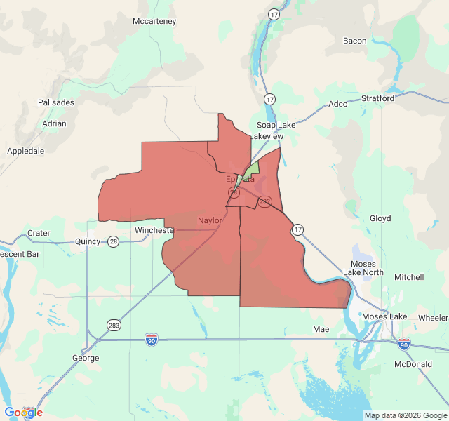 Map of septic coverage in Ephrata, WA