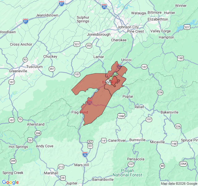Map of septic coverage in Erwin, TN