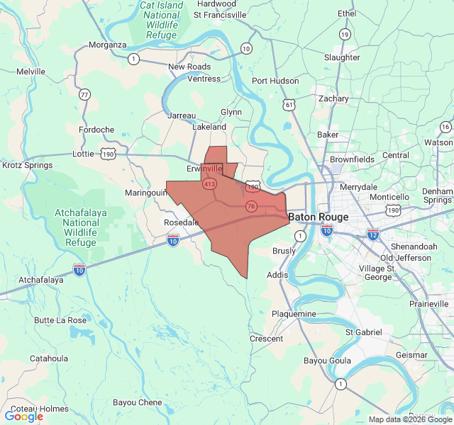 Map of septic coverage in Erwinville, LA