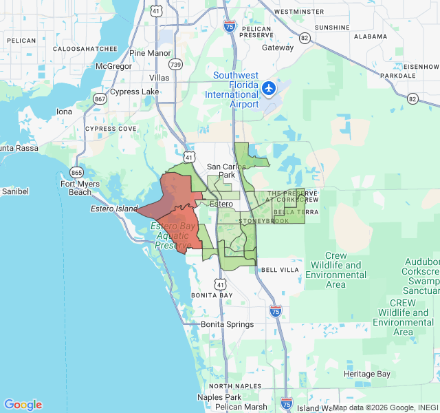 Map of septic coverage in Estero, FL