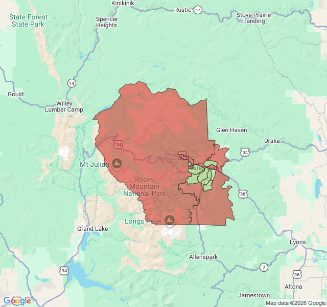 Map of septic coverage in Estes Park, CO