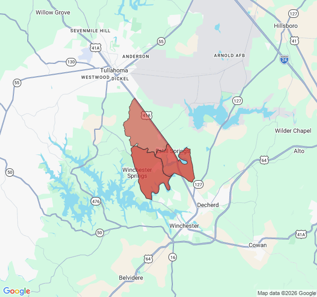 Map of septic coverage in Estill Springs, TN