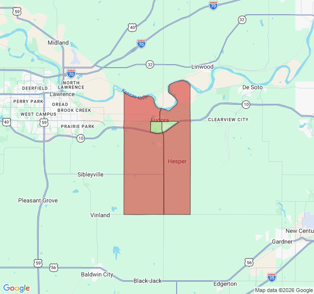 Map of septic coverage in Eudora, KS