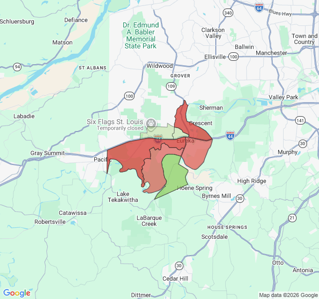 Map of septic coverage in Eureka, MO