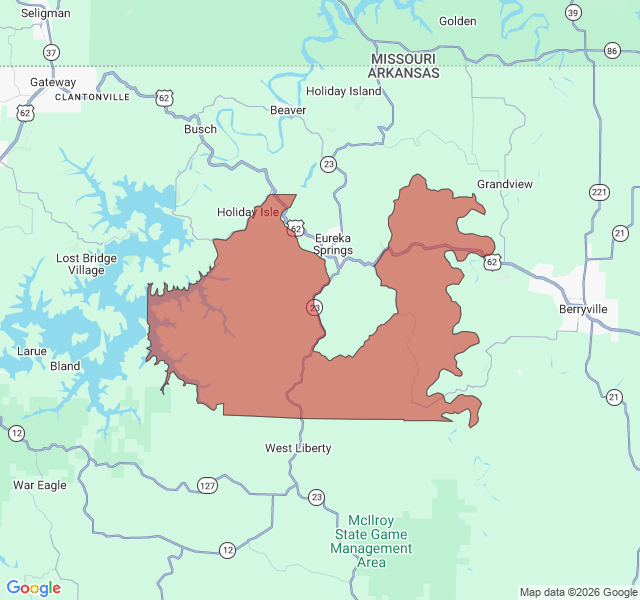 Map of septic coverage in Eureka Springs, AR
