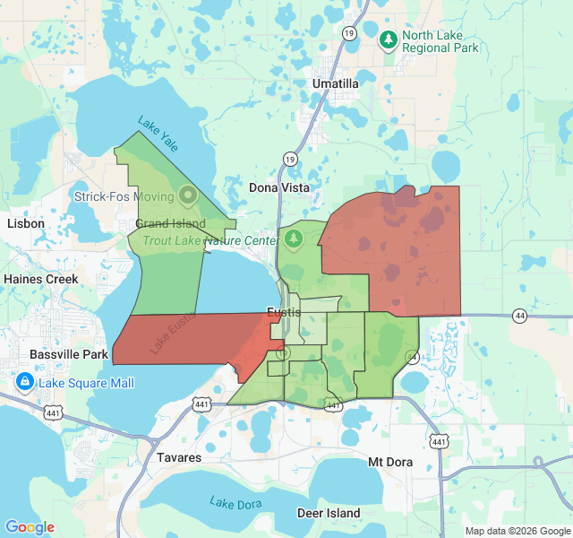 Map of septic coverage in Eustis, FL