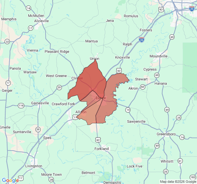Map of septic coverage in Eutaw, AL
