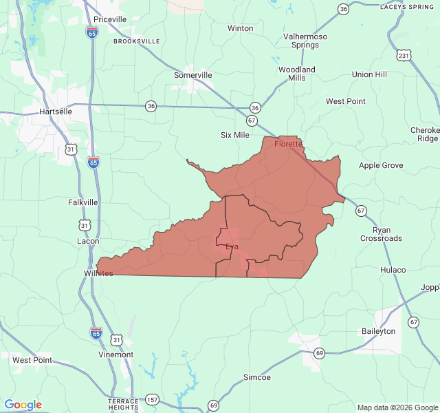 Map of septic coverage in Eva, AL