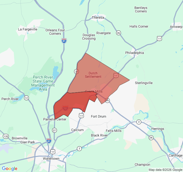Map of septic coverage in Evans Mills, NY