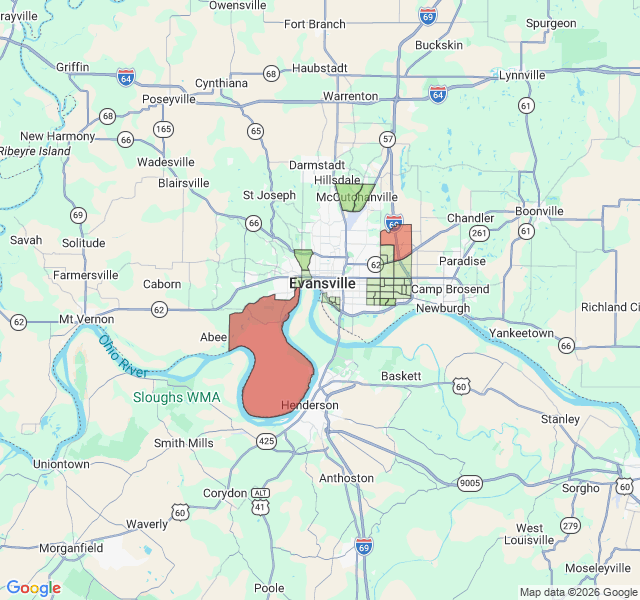 Map of septic coverage in Evansville, IN